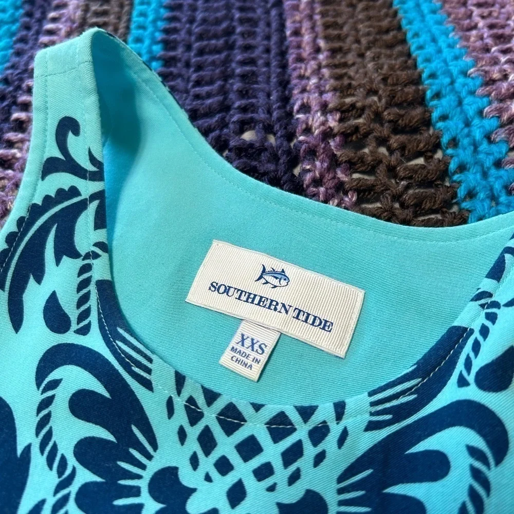 Southern Tide Light Blue Dress with Pineapple and Shell Print, Size XXS - Picture 3 of 4